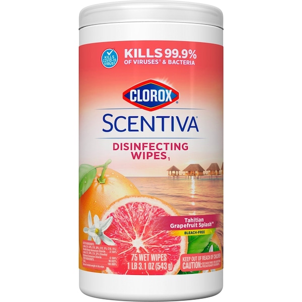 Clorox Scentiva Wipes, Bleach Free Cleaning Wipes, Tub, Tahitian Grapefruit Splash, White CLO60036 - main